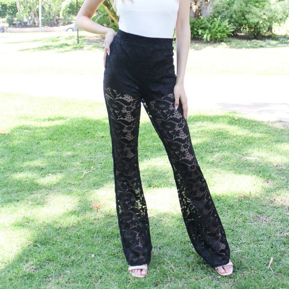 Pants - Black lace flare leg pants